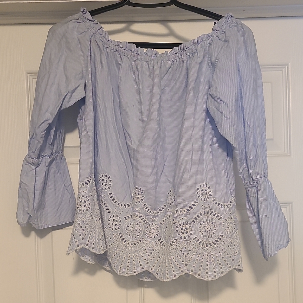 Bluenotes Blue Ruffled Blouse with Relaxed Fit
